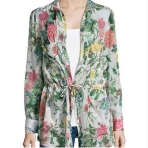 Haute Hippie Silk Kimono Large Open Front Jacket Rose Floral Multicolor READ